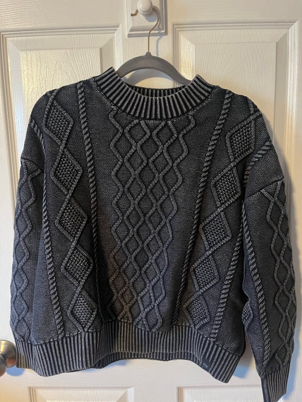 Pull & Bear Cropped Cable-Knit Acid Wash Sweater - Men's Small